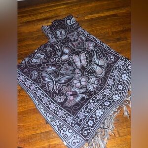 Purple and pink flowers & butterflies pancho.